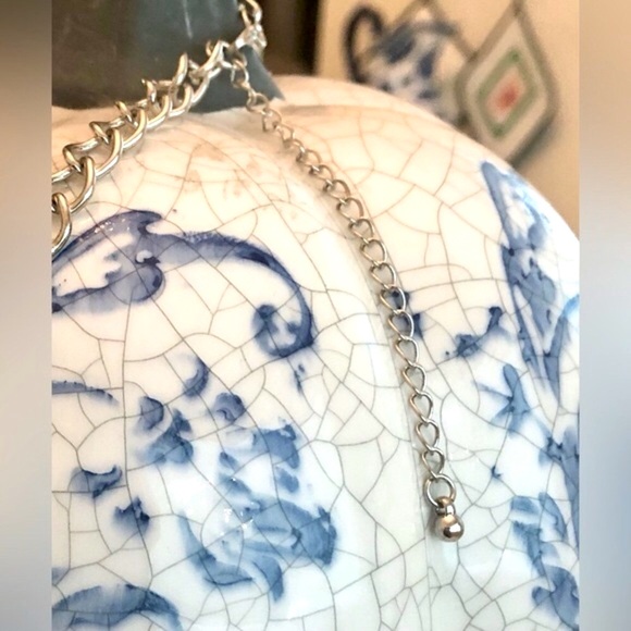 Multi Strand Silver Tone Chain and Black Bead Necklace - Picture 3 of 8